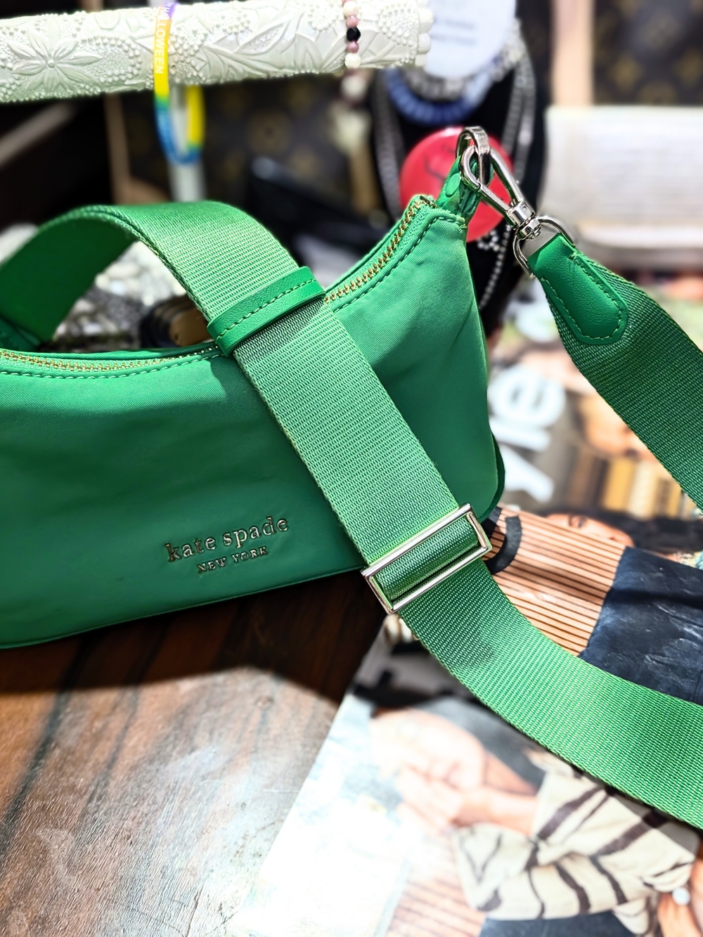 kate spade bright green nylon shoulder bag with wide strap